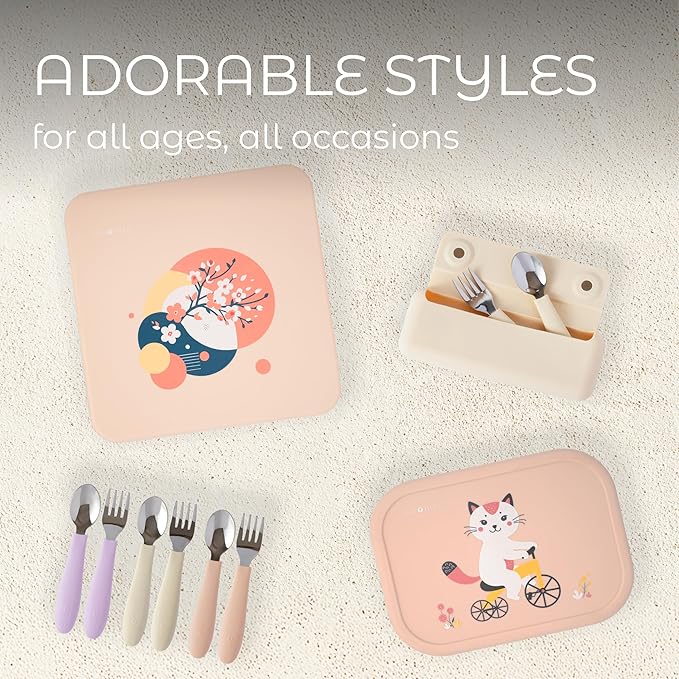 ASOMIC Premium 316 Stainless Steel Cutlery Set with Food-Grade Silicone Handles for Toddlers & Kids, 6-Piece Utensils Set with Safe Spoons & Forks, Durable & Dishwasher Safe (Pink/Lavender/Ivory)