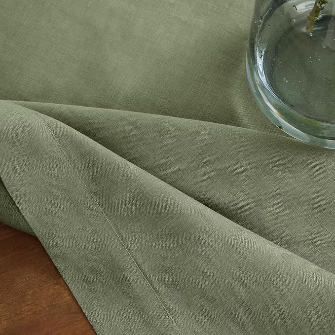 Solino Home Linen Square Tablecloth 52 x 52 Inch - 100% Pure Linen Oil Green Table Throw - Fete, Machine Washable Table Cloth for New Year