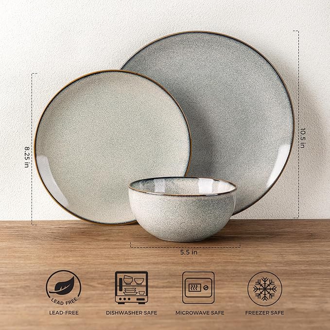 GBHOME Ceramic Dinnerware Sets for 8, 24 Pieces Stoneware Plates and Bowls Sets, Reactive Glaze Dishes -Scratch Resistant, Dishwasher&Microwave Safe