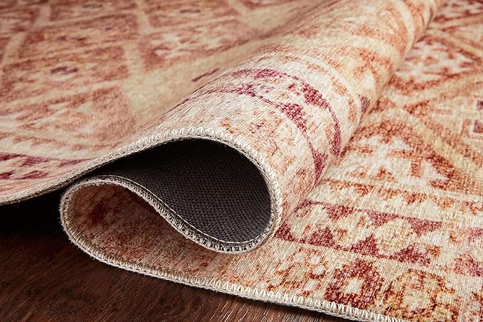 Loloi Layla Collection LAY-16 Natural/Spice 2'-6" x 7'-6" .13" Thick Runner Rug, Soft, Durable, Vintage Inspired, Distressed, Low Pile, Non-Shedding, Easy Clean, Printed, Living Room Rug