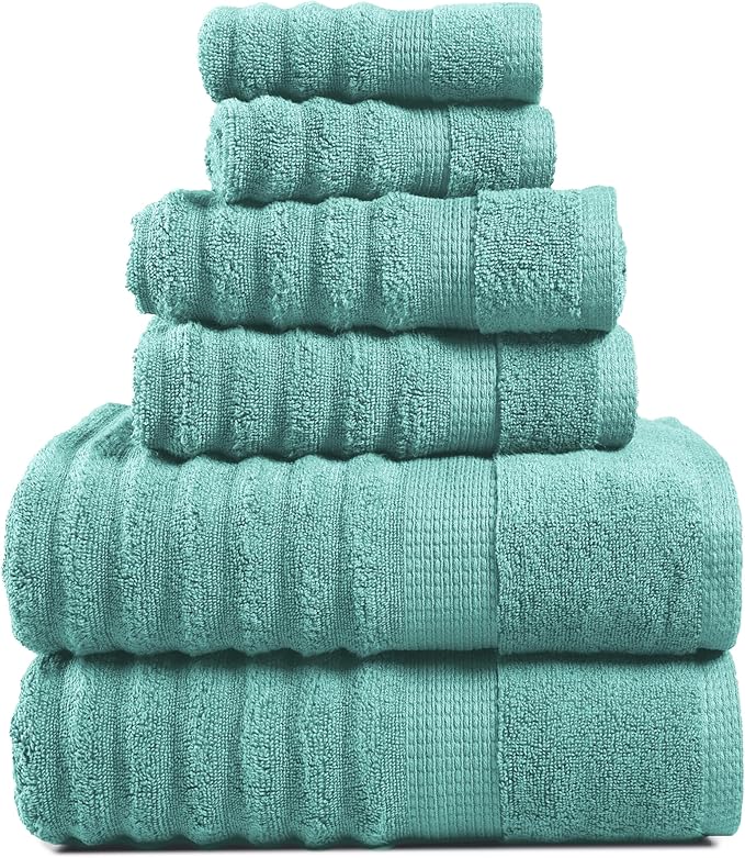LANE LINEN Bathroom Towels Set - 2 Bath, 2 Hand Towels for Bathroom and 2 Wash Cloths for Body - Highly Absorbent, Soft, Premium 100% Cotton Bath Towel Set for Everyday Use (Set of 6) - Aqua Sky