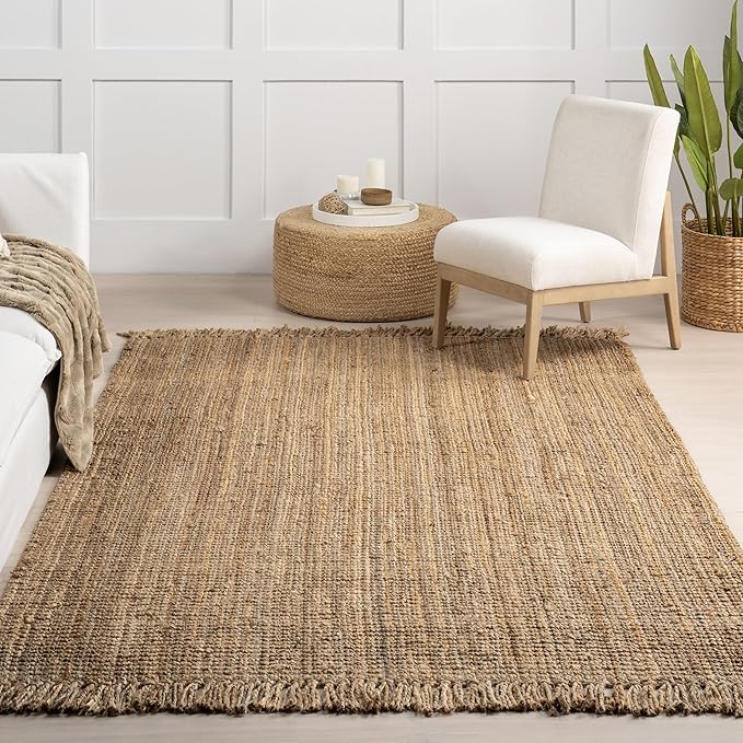 Nuloom Daniela Natural, 7'6" x 9'6", Handmade, Jute, Tassel, Soft and Textured, High Traffic, Stain Resistant, Easy Clean, Durable Area Rug for Bedroom, Living Room, Dining Space, Foyer, Entryway