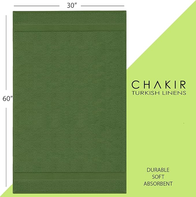 Chakir Turkish Linens | Hotel & Spa Quality 100% Cotton Luxury Turkish Towels | Soft & Absorbent (30x60 Inches Extra Large Bath Towels, Set of 4 - Moss)