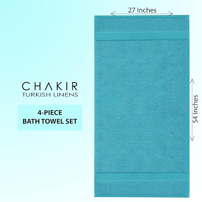 Chakir Turkish Linens 100% Cotton Premium Turkish Towels for Bathroom | 27'' x 54'' (4-Piece Bath Towels -Aqua)