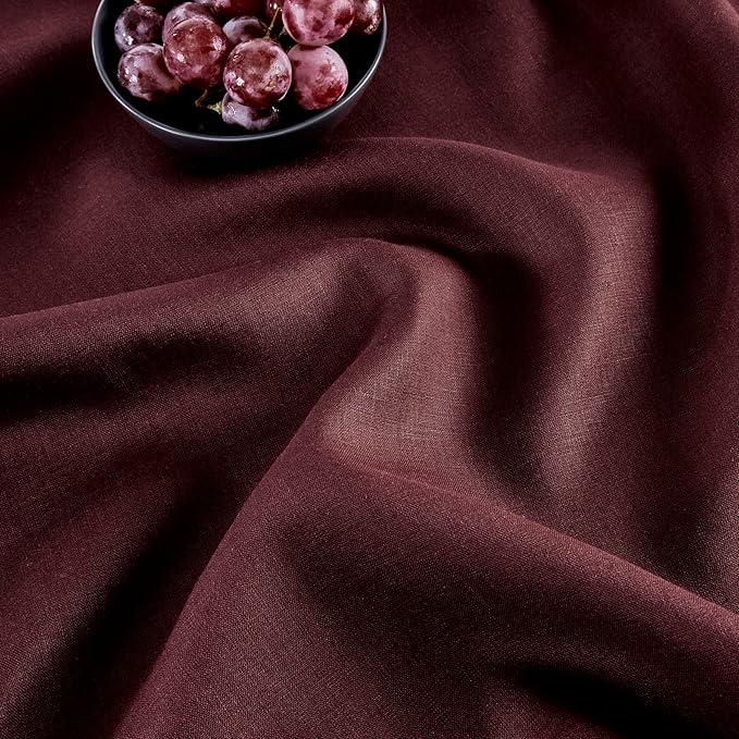 Solino Home Linen Burgundy Table Runner 120 Inches Long - 100% Pure Linen 14 x 120 Inch Table Runner for Valentines, Holiday, Winter, New Year - Classic Hemstitch