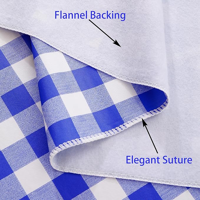 Heavy Duty Vinyl Tablecloth with Flannel Backing Waterproof Oil-Proof Plastic Table Cloth Stain-Resistant Wipeable Rectangle or Square Table Cover for Indoor and Outdoor (Blue Checkered, 52x70 Inch)