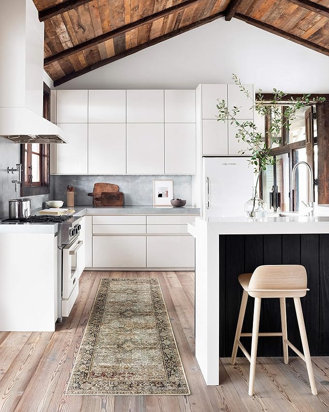 Loloi Layla Collection LAY-03 Olive/Charcoal 2'-6" x 9'-6" .13" Thick Runner Rug, Soft, Durable, Vintage Inspired, Distressed, Low Pile, Non-Shedding, Easy Clean, Printed, Living Room Rug