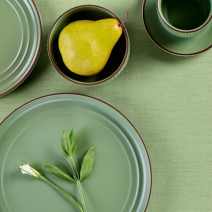 Solino Home Linen Tablecloth 52 x 52 Inch - 100% Pure Linen Laurel Green Square Tablecloth - Fete, Machine Washable Table Throw