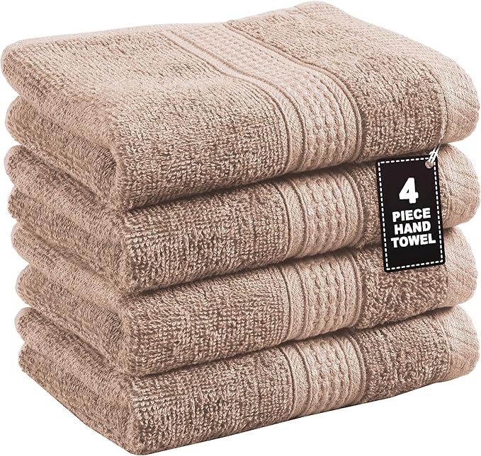 LANE LINEN 4 Pack Hand Towels Set (16"x28") - 100% Ringspun Cotton, Turkish Hand Towels for Bathroom - Durable, Quick Dry, Soft & Absorbent Hand Towel Set - Gets Softer After Each Wash - Taupe