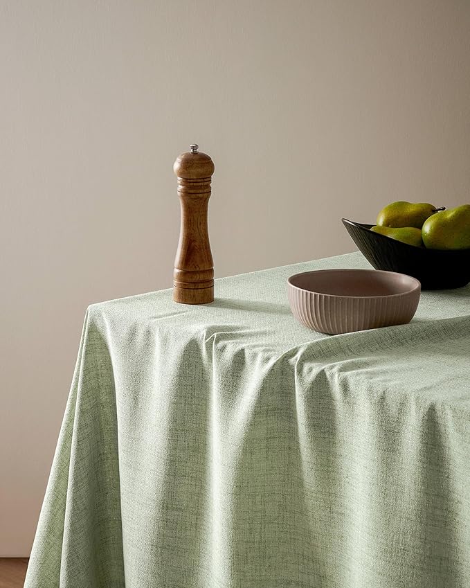 Linen Tablecloth for Rectangle Table 60x104 Inch Green, Farmhouse Style Sage Green Tablecloth, Water Resistant Burlap Tablecloths for Dining Table Farmhouse Kitchen