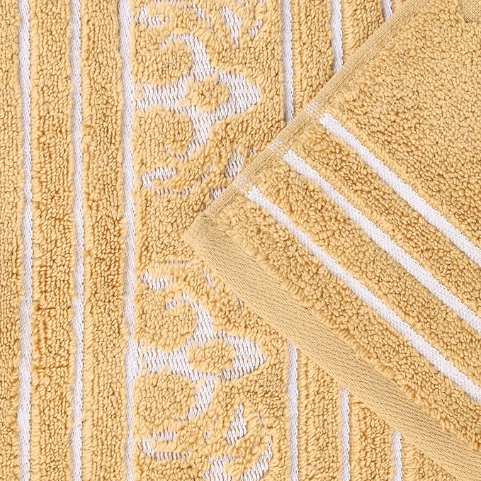 Superior Cotton 6 Piece Towel Set, 2 Bath, 2 Hand, 2 Washcloth/Face Towels, Quick Dry, Home Essentials, Shower, Spa, Luxury Plush Soft Absorbent Towels, Zero-Twist, Jacquard Floral, Gold