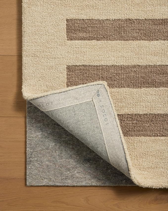 Loloi Leanne Ford Craven Collection CVN-05 Oatmeal/Bark 2'-6" x 9'-9" Runner Rug Striped, Patterned, Neutral, Hallway, Kitchen, Mudroom, and Bathroom