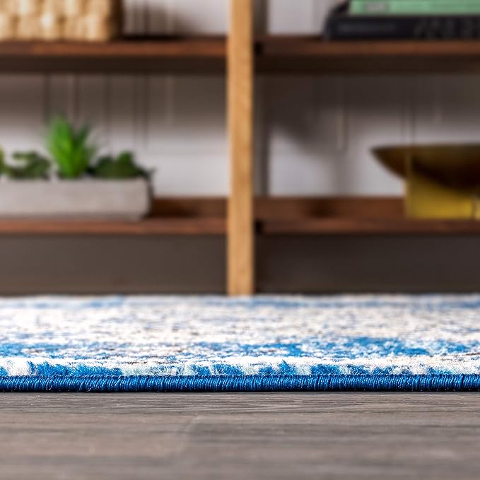 JONATHAN Y Boho Vintage Blue/Cream Runner Rug, 2x8, Bohemian Flair Medallion, Chic, Floral, High Traffic for Living Room, Bedroom, Kitchen, Pet Friendly, Non-Shedding (BMF104B-28)