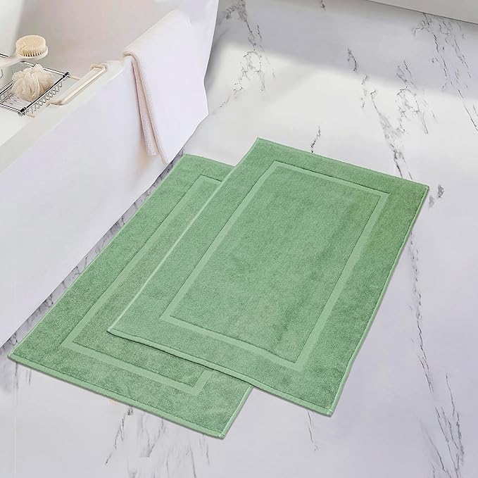 HILLFAIR-900 GSM-100% Ringspun Cotton Floor Towels mat- Hotel-Spa Tub-Shower Bathroom Floor mat Towels- 21 x 34 Inch - Terry Cotton Bath Mats, Machine Washable, Absorbent- 2 Peice Towel Set- Sage