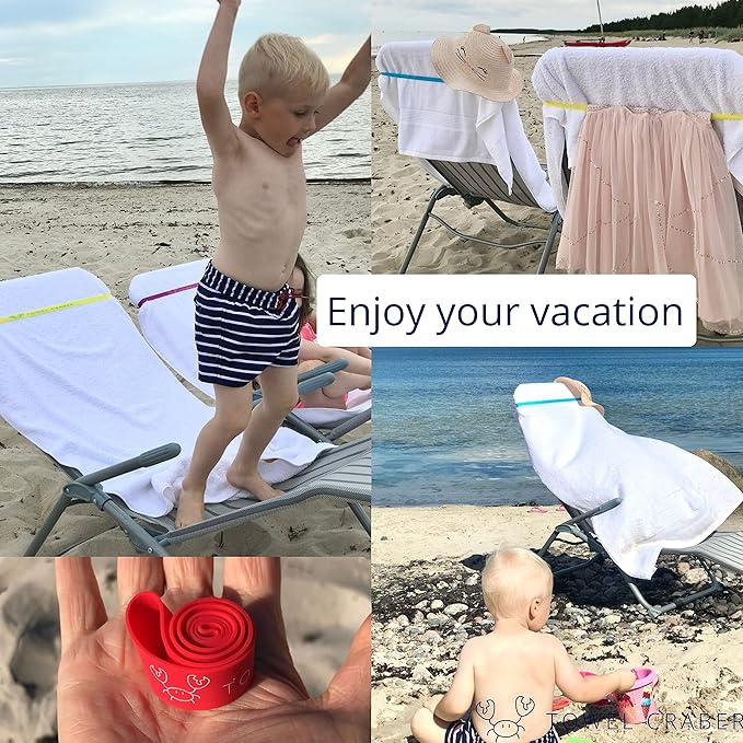 Towel Bands (6-Pack), Beach, Pool & Cruise Chairs, Extra Durable, No Snapping, Cruise Ship & Beach Essentials, Great Alternative to Beach Towel Clips