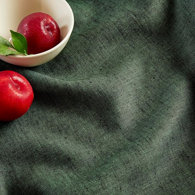 Solino Home Linen Cloth Tablecloth 52 x 52 Inch - 100% Pure Linen Forest Green Square Tablecloth - Athena, Machine Washable Table Throw for Winter, Christmas, New Year