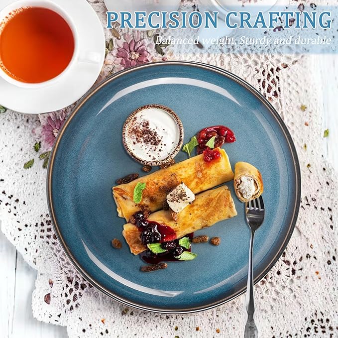 Plates and Bowls Sets, Ceramic Dinnerware Sets, 12 Pieces Modern Stoneware Dinnerware Set for 4, Reactive Glaze Dinnerware Set for Home Kitchen, Scratch Resistant, Microwave and Dishwasher