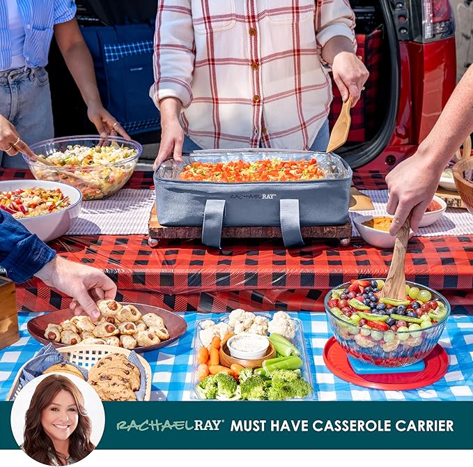 Rachael Ray Lasagna Lugger, Thermal Insulated Casserole Carrier for Hot or Cold Food, Lugger Tote for Potluck, Parties, Picnic, and Cookouts, Fits 9" x 13" Baking Dish