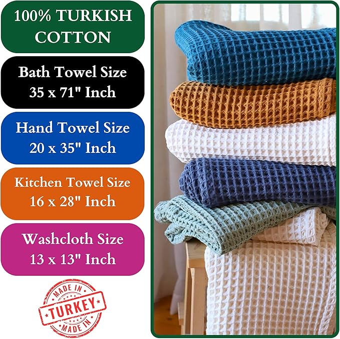 Premium Waffle Bath Towels Pack of 2 Extra Large 35x71 inch - 100% Turkish Cotton, Waffle Weave, Quick Dry, Lint Free, Oversized, Thin Bath Sheet Towel (Dark Green, Set of 2 Bath Towels)