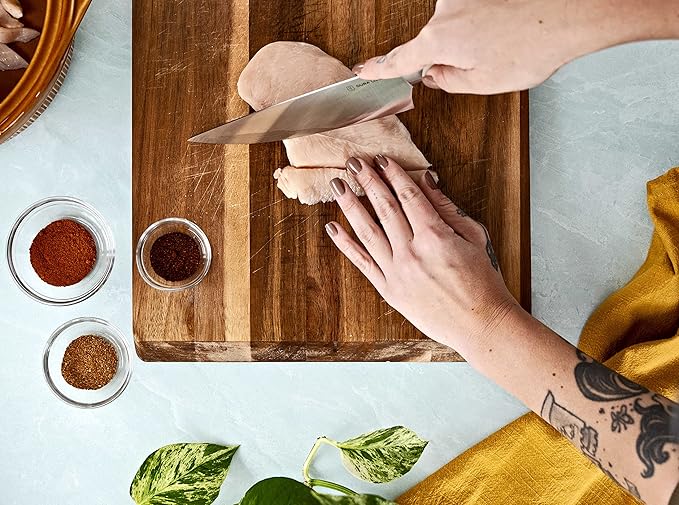 DURA LIVING 8-Inch Chef Knife – Ultra-Sharp German High Carbon Stainless Steel, Full Tang, Ergonomic Handle, Multipurpose Kitchen Knife for Chopping, Slicing, and Dicing, Cream