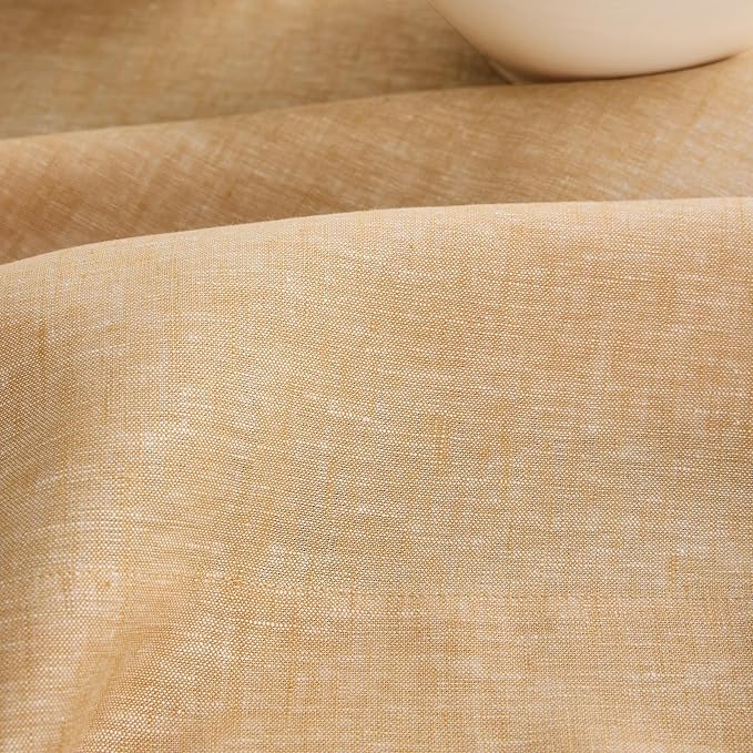 Solino Home Linen Tablecloth 60 x 132 Inch - 100% Pure Linen Golden Nugget Table Cloth for Rectangle Tables - Athena, Machine Washable Tablecloth