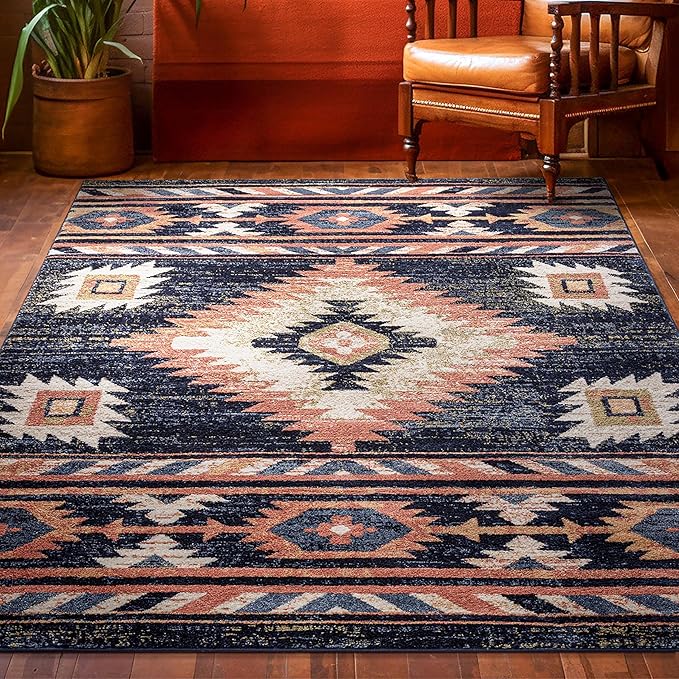 Well Woven Tulsa Lea Blue Traditional Southwestern Tribal 3x5 (3'11" x 5'3") Area Rug