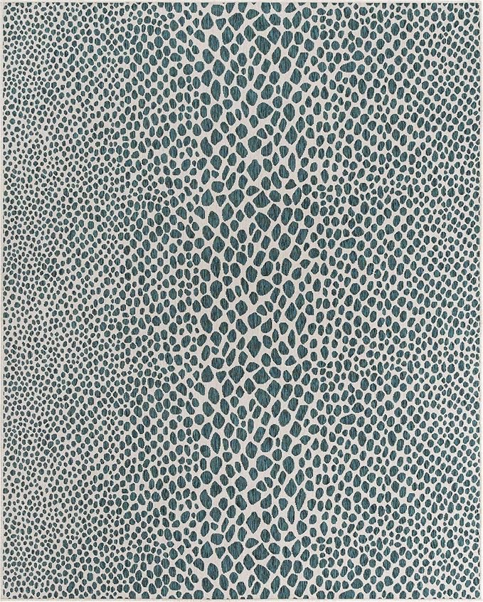 Unique Loom Outdoor Collection Area Rug - Cape Town (7' 10' x 10' Rectangle, Teal/ Ivory)