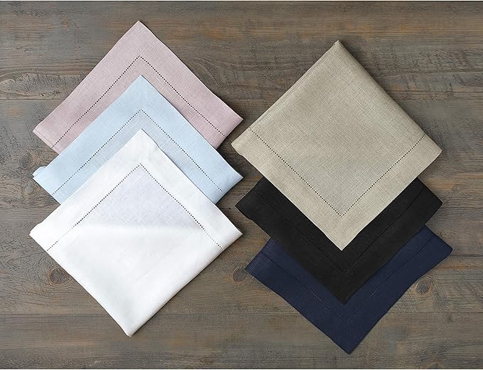 Solino Home White Linen Napkins Set of 4-100% Pure Linen Hemstitch Dinner Napkins 20 x 20 Inch for Winter, Valentines, Holiday, New Year - Classic Hemstitch