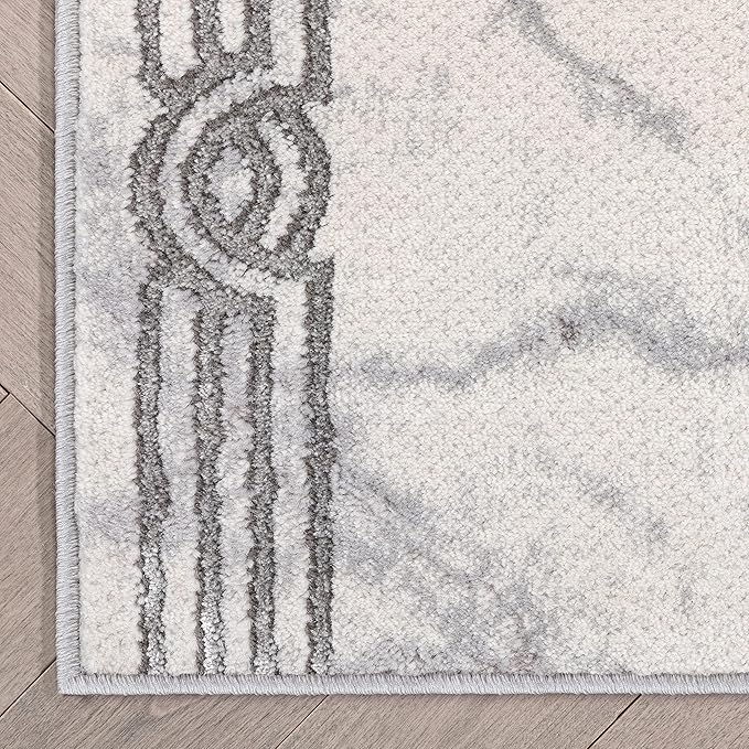 Well Woven Custom Size Hallway Stair Runner - Made-to-Measure - Fairmont Collection Lezlee Grey Black Abstract Marble Border 2x20 (2'2" x 20' Runner)