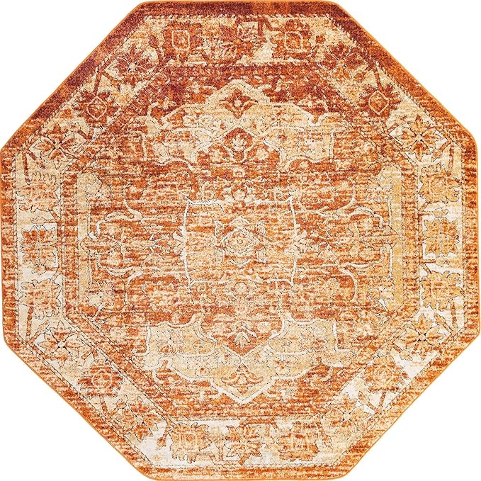 Unique Loom Isabella Collection Area Rug - Adjani (7' 10" Octagon, Rust Red/ Black)