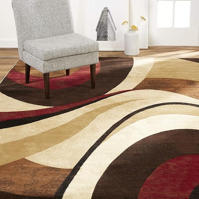 Home Dynamix Tribeca Slade Modern Area Rug, Abstract Brown/Red 7'10" Round, Round