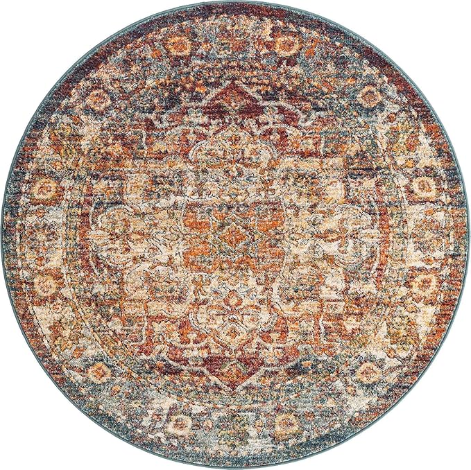 Unique Loom Isabella Collection Area Rug - Adjani (5' 1" Round, Multi/ Beige)