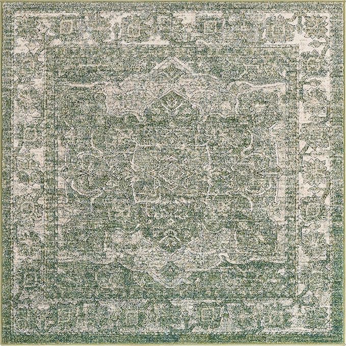 Unique Loom Isabella Collection Area Rug - Adjani (5' 1" Square, Green/ Ivory)