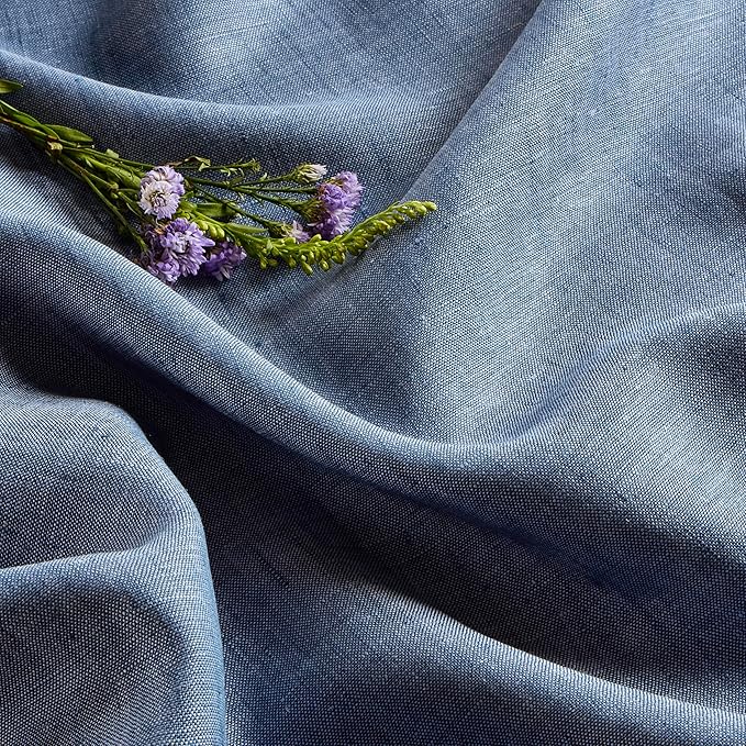 Solino Home Linen Cloth Tablecloth 52 x 52 Inch - 100% Pure Linen Blue Denim Square Tablecloth - Athena, Machine Washable Table Throw