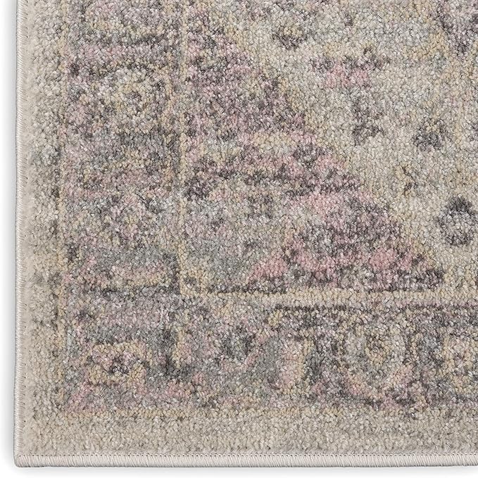 Nourison Home Tranquil Traditional Ivory/Pink 2'3" x 7'3" Area -Rug, Easy Clean, Non Shedding, Bed Room, Living Room, Dining Room, Kitchen (2x7)