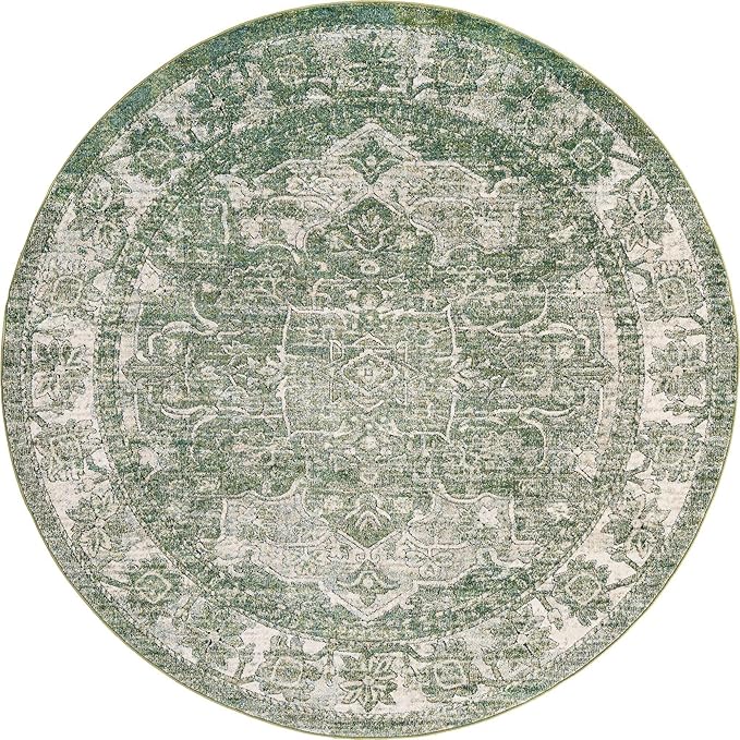 Unique Loom Isabella Collection Area Rug - Adjani (7' 10" Round, Green/ Ivory)