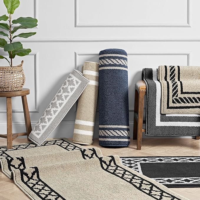 Nautica – Runner Rug | Indoor Runners for Hallways and Entry Rugs| Non-Slip and Non-Skid Entry and Kitchen Door Mat| Machine Washable Entryway Carpet Rugs | 2'6" x 10' | Trellis Light Grey