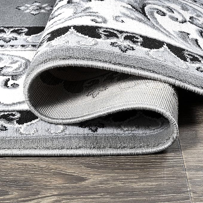 JONATHAN Y Acanthus French Border Gray/Cream Indoor Area Rug, 5x8, Vintage, Bohemian, Easy-Cleaning for Living Room, Bedroom, Kitchen, Pet Friendly, Non-Shedding (MDP504D-5)