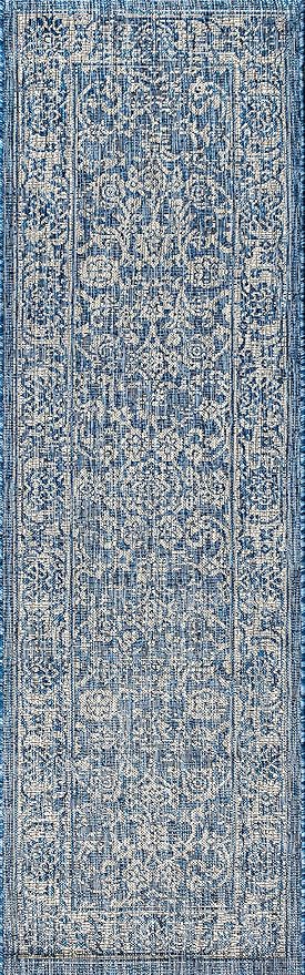 JONATHAN Y Weave Floral Indoor Outdoor Runner Rug 2X10 Navy/Gray, Tela Bohemian Textured for Backyard, Patio, Porch, Easy-Cleaning, High Traffic, Pet-Friendly, Non-Shedding (SMB100B-210)