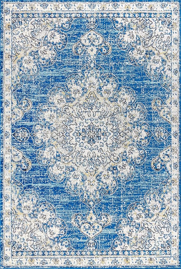 JONATHAN Y Boho Vintage Blue/Cream Indoor Area Rug, 8x10, Bohemian Flair Medallion, Chic, Floral, High Traffic for Living Room, Bedroom, Kitchen, Pet Friendly, Non-Shedding (BMF104B-8)