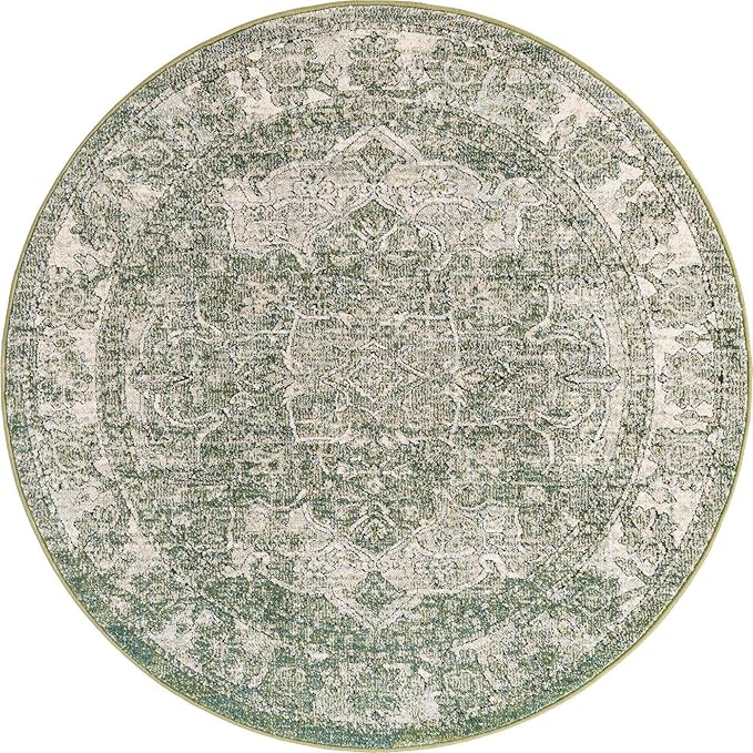 Unique Loom Isabella Collection Area Rug - Adjani (5' 1" Round, Green/ Ivory)