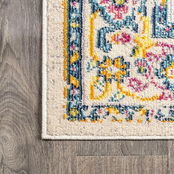 JONATHAN Y Brooklyn Geometric Medallion Beige/Ivory Indoor Area Rug, 4x6, Vintage, Bohemian, Easy-Cleaning for Living Room, Bedroom, Kitchen, Pet Friendly, Non-Shedding (MDP207B-4)