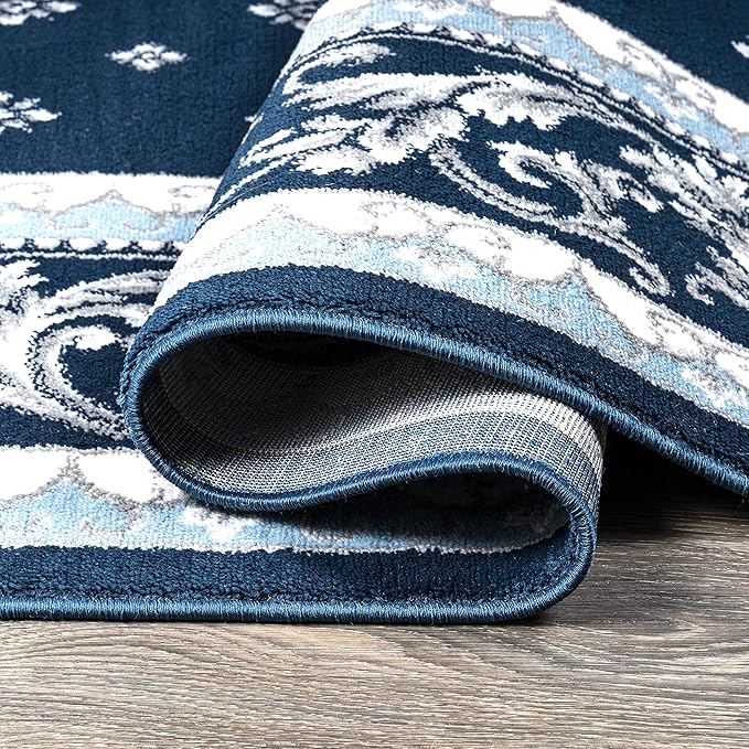 JONATHAN Y Acanthus French Border Navy/Blue Indoor Area Rug, 4x6, Vintage, Bohemian, Easy-Cleaning for Living Room, Bedroom, Kitchen, Pet Friendly, Non-Shedding (MDP504C-4)
