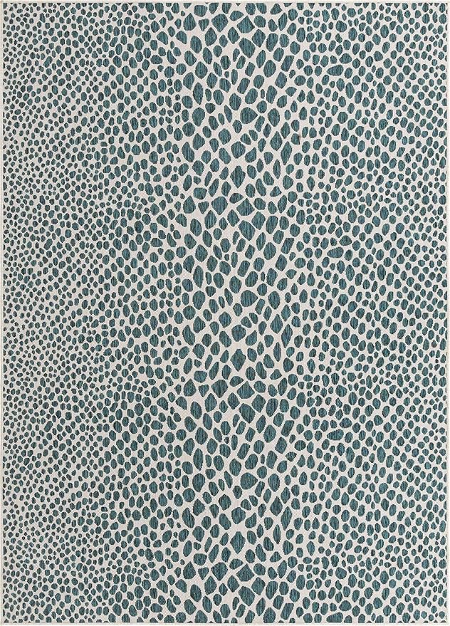 Unique Loom Outdoor Collection Area Rug - Cape Town (7' 1" x 10' Rectangle, Teal/ Ivory)