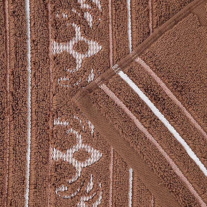 Superior Cotton 6 Piece Towel Set, 2 Bath, 2 Hand, 2 Washcloth/Face Towels, Quick Dry, Home Essentials, Shower, Spa, Luxury Plush Soft Absorbent Towels, Zero-Twist, Jacquard Floral, Chocolate