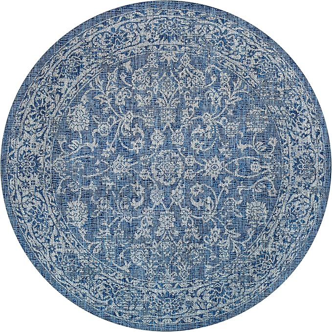 JONATHAN Y Weave Floral Indoor Outdoor Round Area Rug 4 Ft Navy/Gray, Tela Bohemian Textured for Backyard, Patio, Porch, Easy-Cleaning, High Traffic, Pet-Friendly, Non-Shedding (SMB100B-4R)