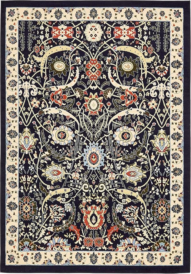 Unique Loom Espahan Collection Area Rug - Cape Cod (7' 1" x 10' Rectangle, Navy Blue/ Black)