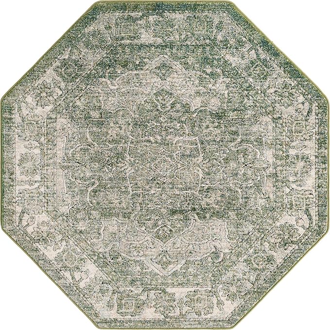 Unique Loom Isabella Collection Area Rug - Adjani (5' 1" Octagon, Green/ Ivory)