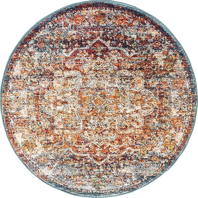 Unique Loom Isabella Collection Area Rug - Adjani (3' 3" Round, Multi/ Beige)