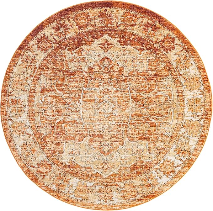 Unique Loom Isabella Collection Area Rug - Adjani (7' 10" Round, Rust Red/ Black)